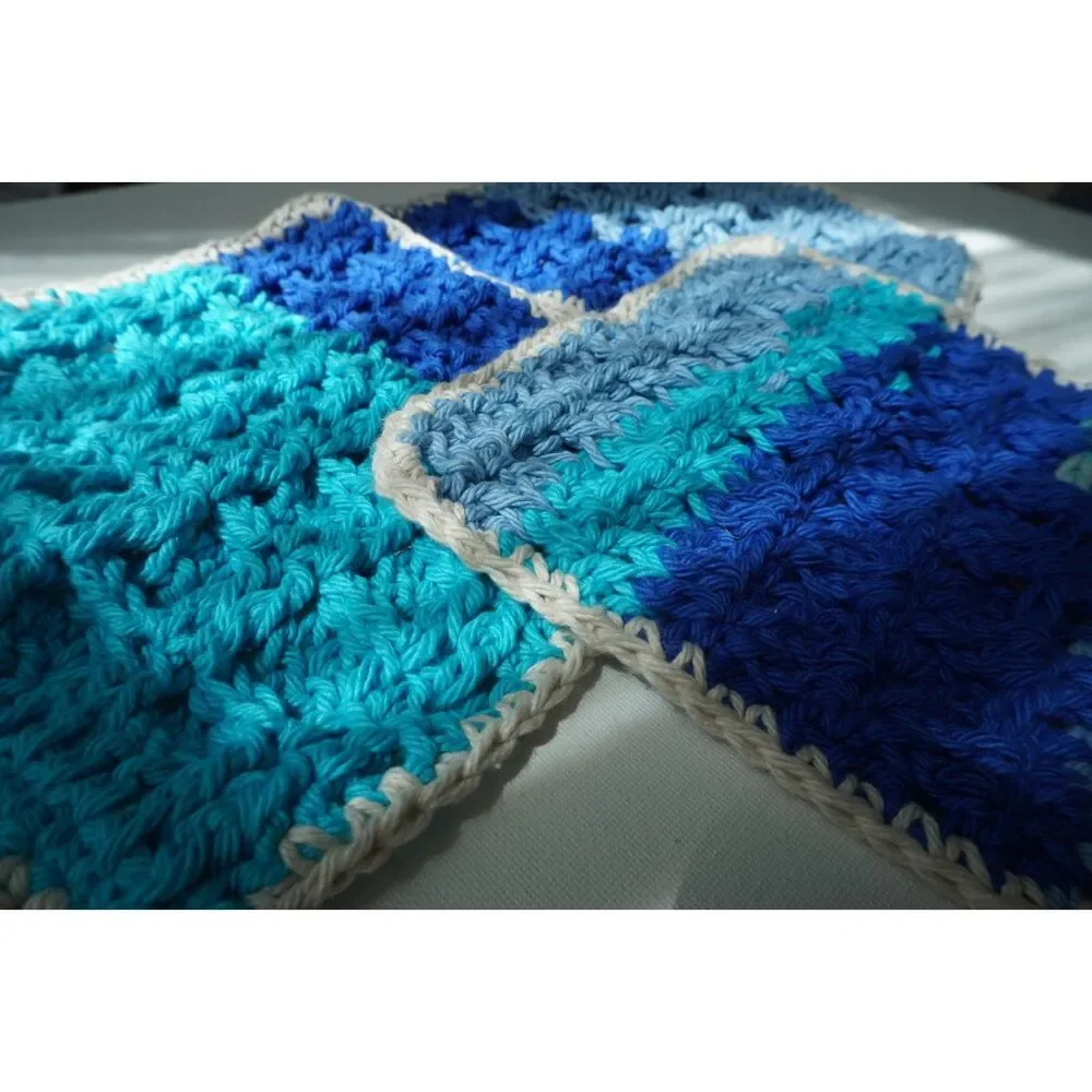 🌊 Coastal Blues Handmade Crochet Dishcloth Set 🌊